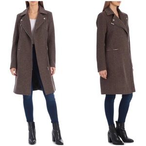 Nwot AVEC LES FILLES Moto detail wool blend twill coat with herringbone pattern